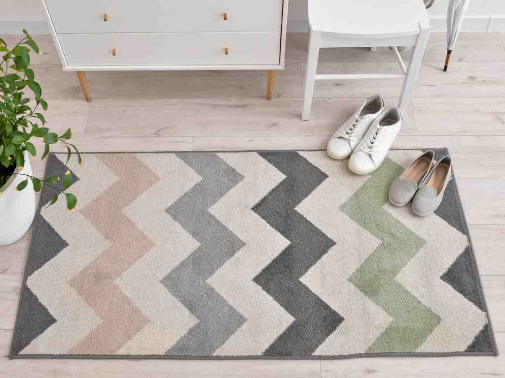 a rug with shoes on it